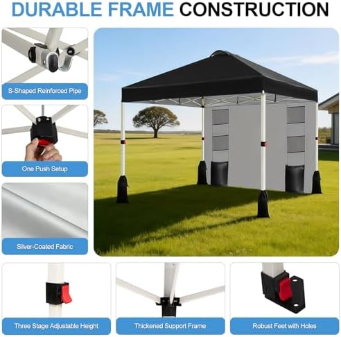 10x10 Pop Up Canopy Tent, 1-Button Push Setup Canopy Tent with 1 Sidewall, Adjustable Height Instant Portable, alternate view