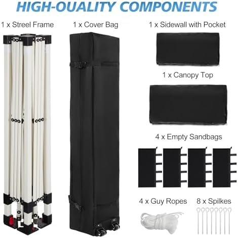 10x10 Pop Up Canopy Tent, 1-Button Push Setup Canopy Tent with 1 Sidewall, Adjustable Height Instant Portable, alternate view