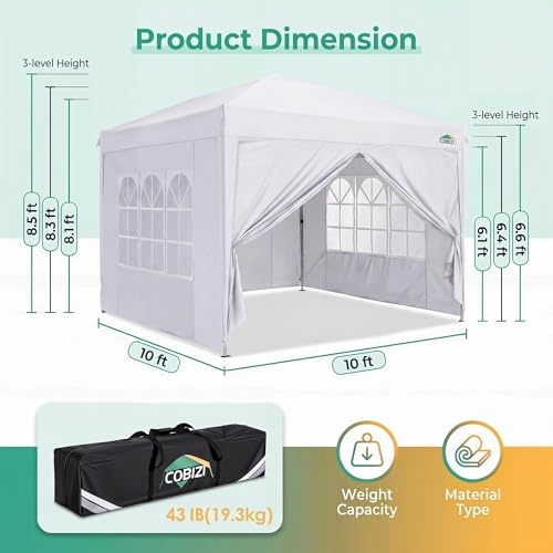 10x10 Pop up Canopy Tent, 10 by 10 Easy Setup Pop up Gazebo with 4 Sidewalls & Center Lock, Small Portable, alternate view 3