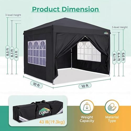 10x10 Pop up Canopy Tent, 10 by 10 Easy Setup Pop up Gazebo with 4 Sidewalls & Center Lock, Small Portable, alternate view 3