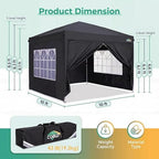 10x10 Pop up Canopy Tent, 10 by 10 Easy Setup Pop up Gazebo with 4 Sidewalls & Center Lock, Small Portable, alternate view 3