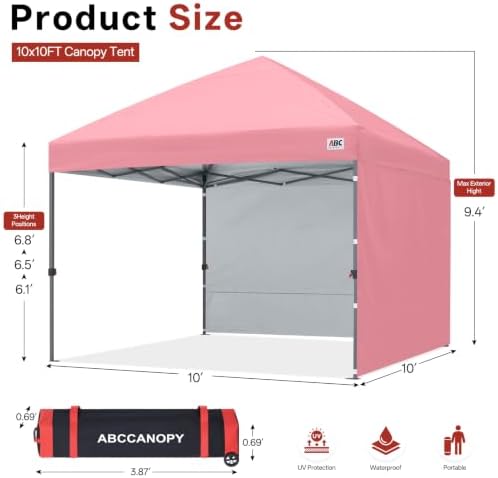 10x10 Pop Up Canopy Tent, 2 Sidewalls, All-Weather Shade, Pink in Pink, alternate view 2