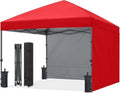 10x10 Pop Up Canopy Tent, 2 Sidewalls, All-Weather Shade, Red in Red