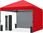 10x10 Pop Up Canopy Tent, 2 Sidewalls, All-Weather Shade, Red in Red