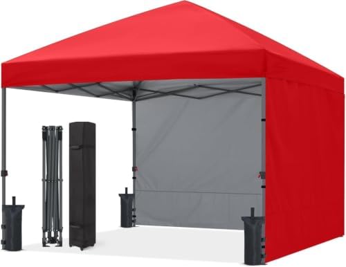 10x10 Pop Up Canopy Tent, 2 Sidewalls, All-Weather Shade, Red in Red