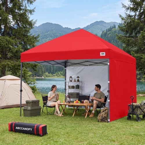 10x10 Pop Up Canopy Tent, 2 Sidewalls, All-Weather Shade, Red in Red, alternate view 2