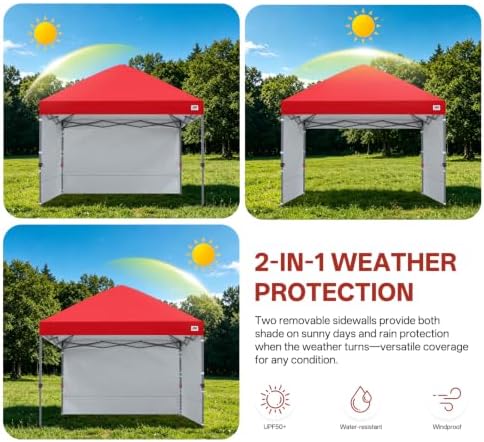 10x10 Pop Up Canopy Tent, 2 Sidewalls, All-Weather Shade, Red in Red, alternate view 5