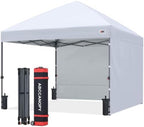 10x10 Pop Up Canopy Tent, 2 Sidewalls, All-Weather Shade, White in White