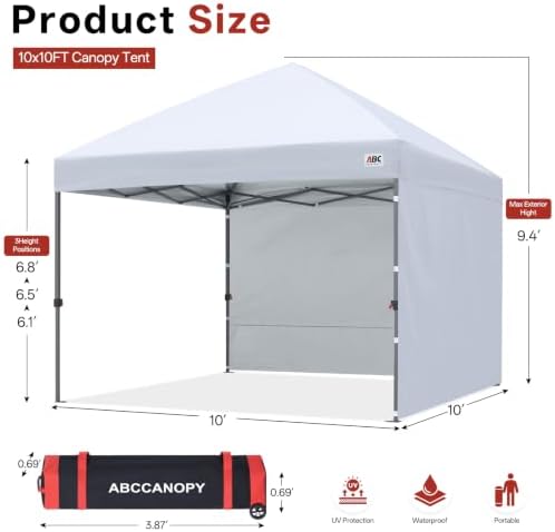 10x10 Pop Up Canopy Tent, 2 Sidewalls, All-Weather Shade, White in White, alternate view 3