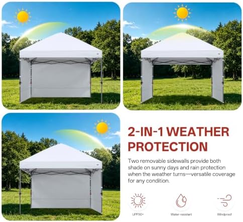 10x10 Pop Up Canopy Tent, 2 Sidewalls, All-Weather Shade, White in White, alternate view 4