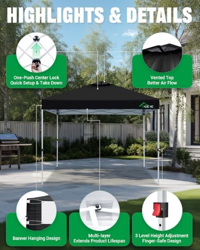 10x10 Pop Up Canopy Tent, Easy Setup Portable Shelter, Black, 10*10 in Black, alternate view 3