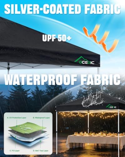 10x10 Pop Up Canopy Tent, Easy Setup Portable Shelter, Black, 10*10 in Black, alternate view 6