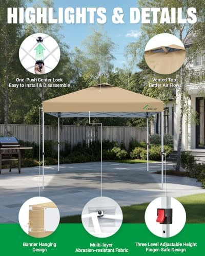 10x10 Pop Up Canopy Tent, Easy Setup Shelter, Khaki in Khaki, alternate view 3