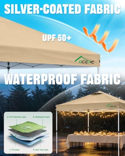 10x10 Pop Up Canopy Tent, Easy Setup Shelter, Khaki in Khaki, alternate view 5