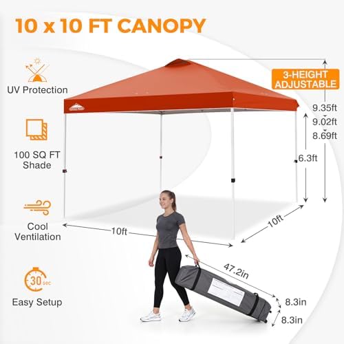 10x10 Pop Up Canopy Tent Easy Up Canopy Outdoor, Brick Red, alternate view 3