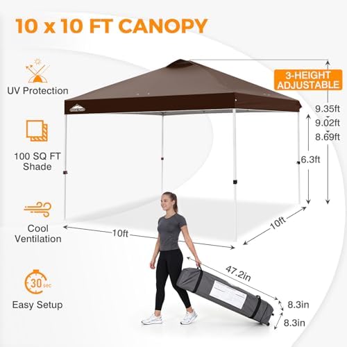 10x10 Pop Up Canopy Tent Easy Up Canopy Outdoor, Brown in Brown, alternate view 3