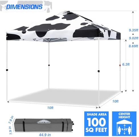10x10 Pop Up Canopy Tent Easy Up Canopy Outdoor, Cow Print, alternate view 3
