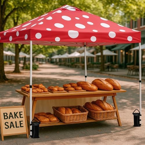 10x10 Pop Up Canopy Tent Easy Up Canopy Outdoor, Red Mushroom, alternate view 2
