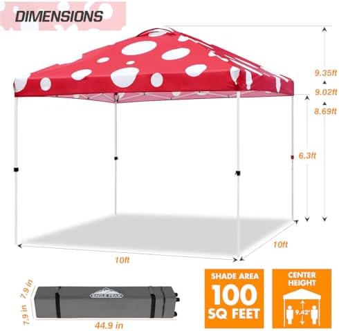 10x10 Pop Up Canopy Tent Easy Up Canopy Outdoor, Red Mushroom, alternate view 3