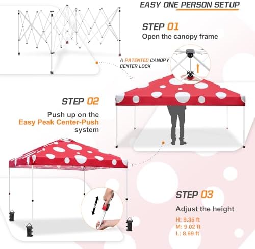 10x10 Pop Up Canopy Tent Easy Up Canopy Outdoor, Red Mushroom, alternate view 4