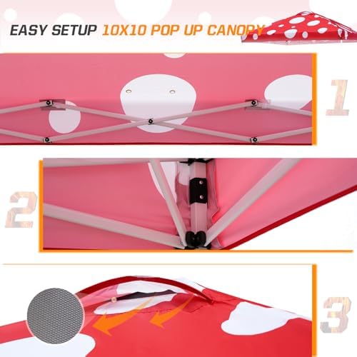 10x10 Pop Up Canopy Tent Easy Up Canopy Outdoor, Red Mushroom, alternate view 6