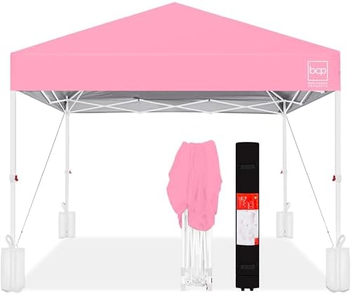 10x10 Pop Up Canopy Tent, EZ Setup, Pink/White