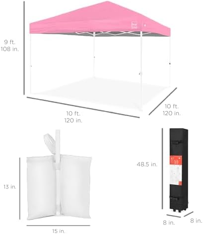 10x10 Pop Up Canopy Tent, EZ Setup, Pink/White, alternate view 2