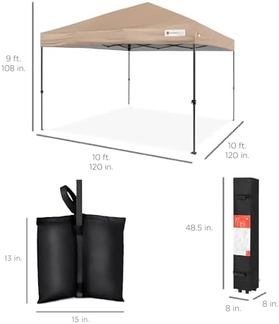 10x10 Pop Up Canopy Tent, EZ Setup, Tan, alternate view 2
