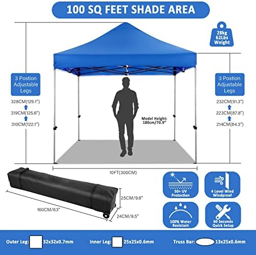 10x10 Pop Up Canopy Tent, Heavy Duty Canopy(Blue with 4 Sidewalls), alternate view 2