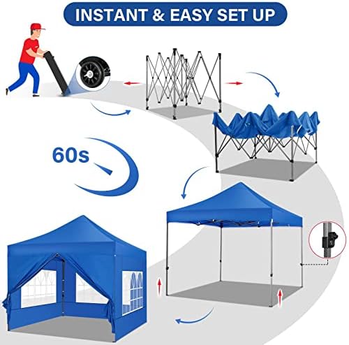 10x10 Pop Up Canopy Tent, Heavy Duty Canopy(Blue with 4 Sidewalls), alternate view 4