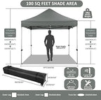 10x10 Pop Up Canopy Tent, Heavy Duty Canopy(Gray with 4 Sidewalls), alternate view 2