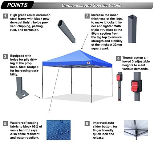 10x10 Pop Up Canopy Tent, Heavy Duty Weather Protection, Blue in Blue, alternate view 5