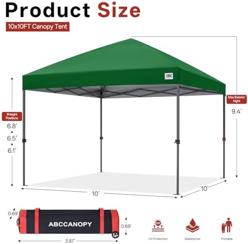 10x10 Pop Up Canopy Tent, Heavy Duty Weather Protection, Green in Green, alternate view 3