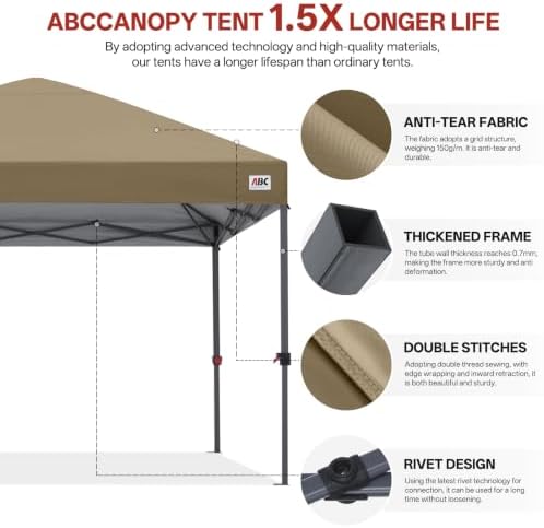 10x10 Pop Up Canopy Tent, Heavy Duty Weather Protection, Khaki in Khaki, alternate view 5