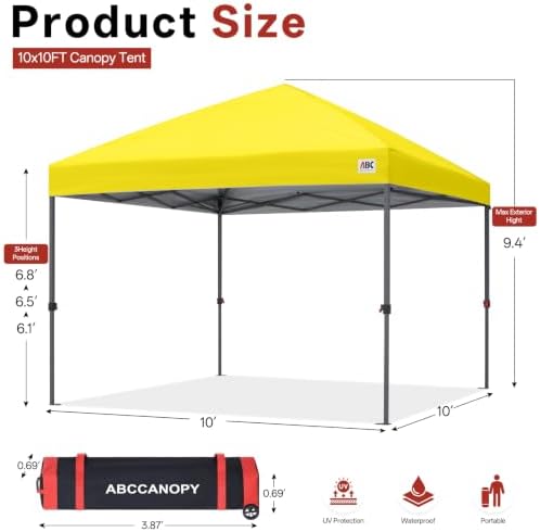 10x10 Pop Up Canopy Tent, Heavy Duty Weather Protection, Yellow, alternate view 3