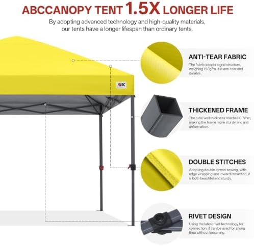 10x10 Pop Up Canopy Tent, Heavy Duty Weather Protection, Yellow, alternate view 4