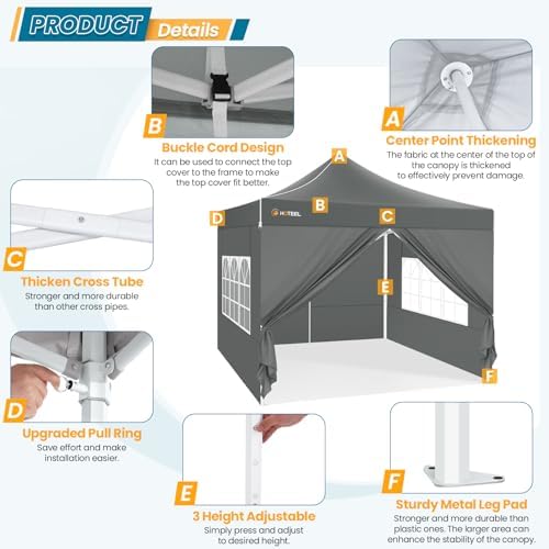 10x10 Pop Up Canopy Tent, Heavy Duty with Durable Frame, 4 Sidewalls, alternate view 3