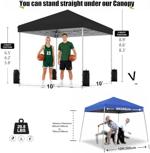10x10 Pop Up Canopy Tent, One Push One Person Setup, Light Black in Light Black, alternate view 3