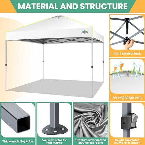 10x10 Pop Up Canopy Tent, Outdoor Party Tent Without Sidewall One Push Setup Glow, 3 Adjustable Height Air Vent, alternate