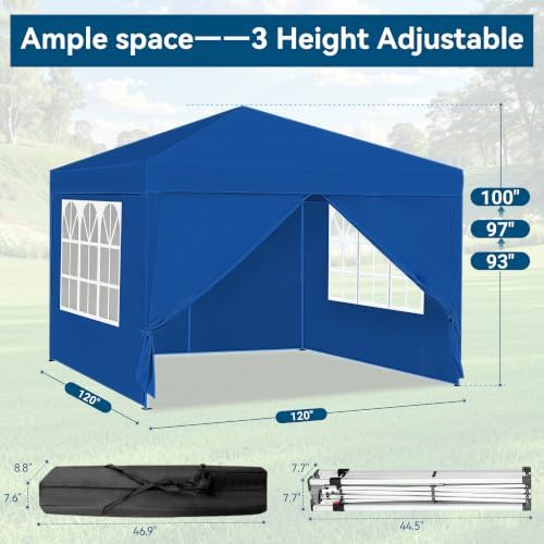 10x10 Pop Up Canopy Tent, Waterproof, UPF 50+, Portable Shade (Blue, 4 Sidewalls-Blue 10x10) in Blue, alternate view 2