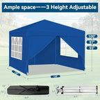 10x10 Pop Up Canopy Tent, Waterproof, UPF 50+, Portable Shade (Blue, 4 Sidewalls-Blue 10x10) in Blue, alternate view 2