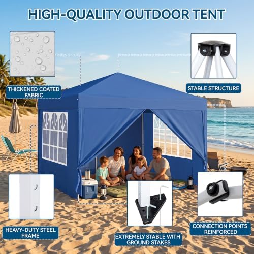10x10 Pop Up Canopy Tent, Waterproof, UPF 50+, Portable Shade (Blue, 4 Sidewalls-Blue 10x10) in Blue, alternate view 3