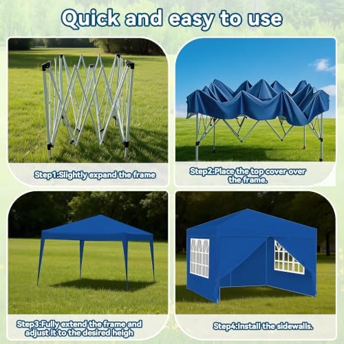 10x10 Pop Up Canopy Tent, Waterproof, UPF 50+, Portable Shade (Blue, 4 Sidewalls-Blue 10x10) in Blue, alternate view 4