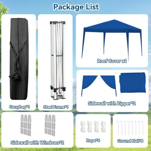 10x10 Pop Up Canopy Tent, Waterproof, UPF 50+, Portable Shade (Blue, 4 Sidewalls-Blue 10x10) in Blue, alternate view 6
