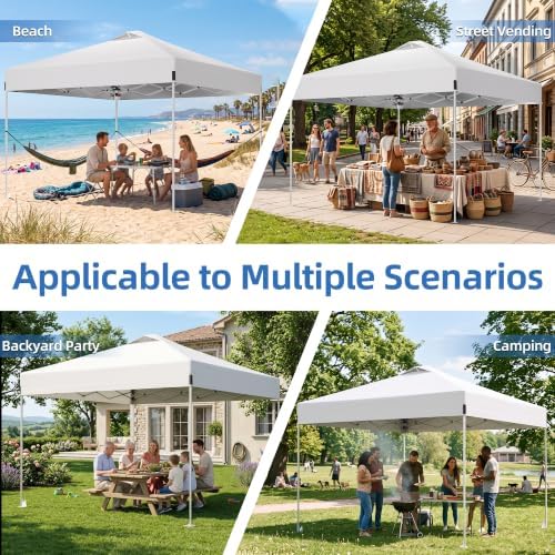10x10 Pop Up Canopy Tent, Waterproof, UPF 50+, Portable Shade (White, 1 Sidewalls-White 10x10) in White, alternate view 6