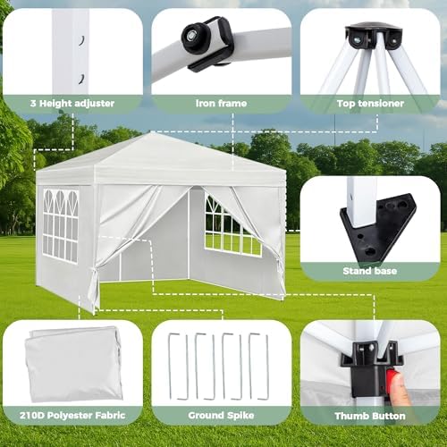 10x10 Pop Up Canopy Tent, Waterproof, UPF 50+, Portable Shade (White, 4 Sidewalls-White 10x10) in White, alternate view 4