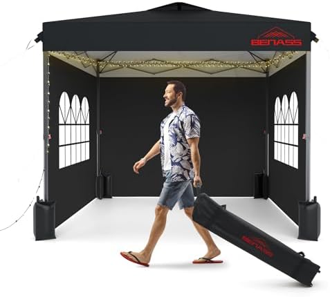 10x10 Pop Up Canopy Tent with 3 Sidewalls, Black in Black