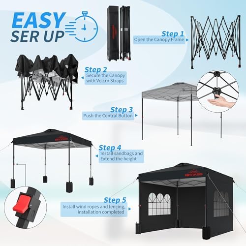 10x10 Pop Up Canopy Tent with 3 Sidewalls, Black in Black, alternate view 6