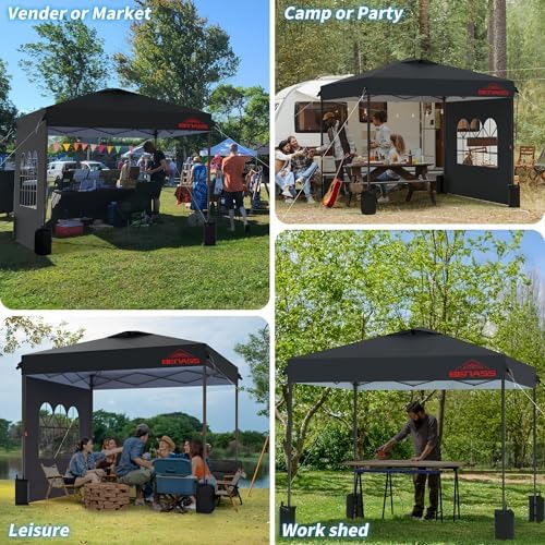10x10 Pop Up Canopy Tent with 3 Sidewalls, Black in Black, alternate view 7