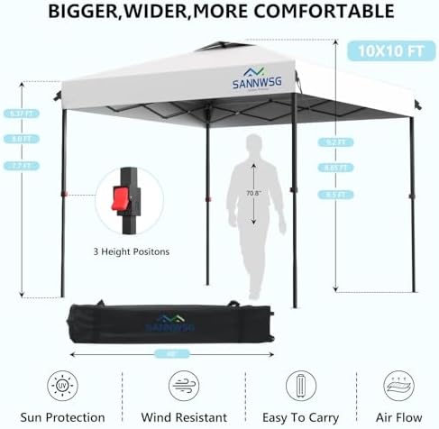 10X10 Pop Up Canopy Tent with 3 Sidewalls, Easy Up Canopy, Commercial Instant Shelter, Heavy Duty One Person Set, alternate